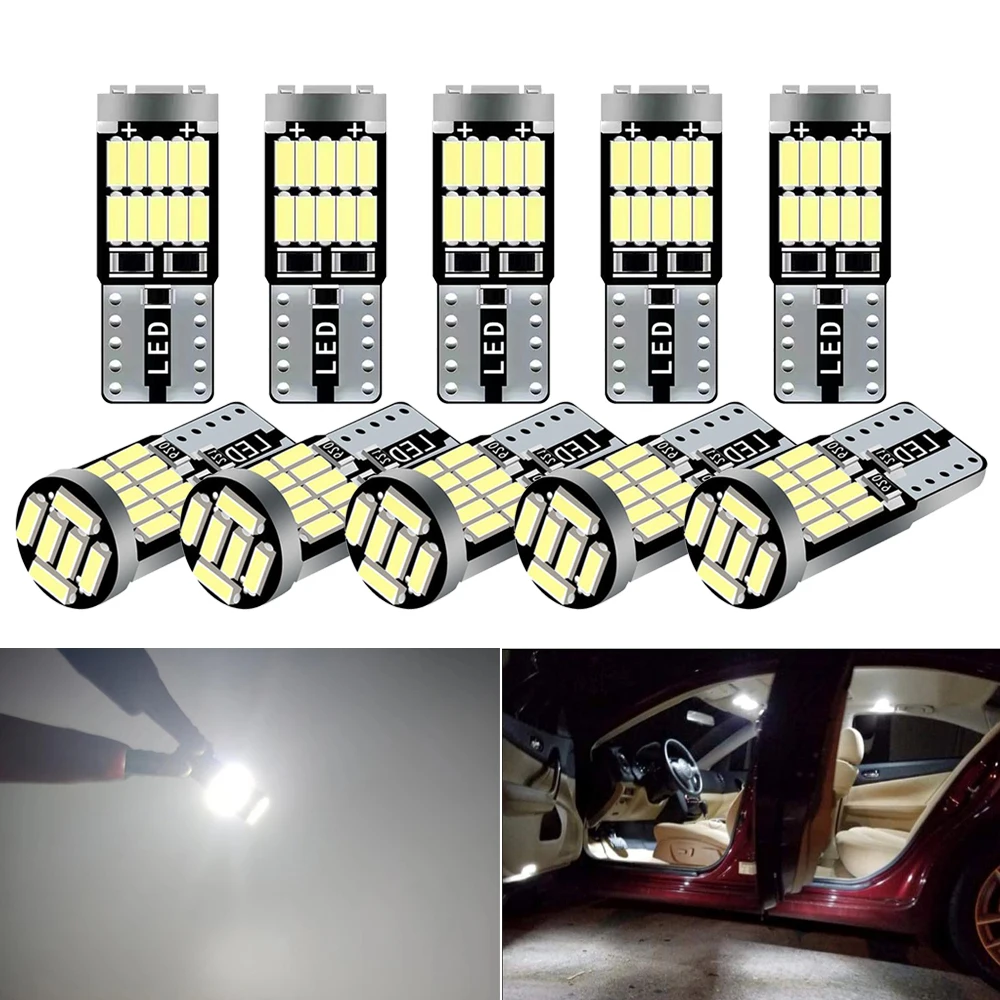 10 PCS T10 W5W LED Bulbs Canbus 12V 26SMD 7000K White Car Interior Dome Reading Door Map Trunk License Plate Wedge Side Lights