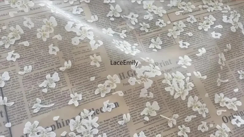 Tessuto in organza con motivo floreale bianco oro, morbido tulle floreale in organza bianco per abito da ragazza, abito da sposa, camicie larghezza 59 pollici