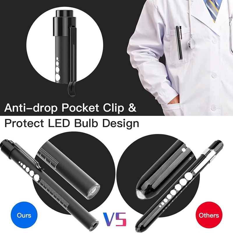 Rechargeable Pen Lights With Pupil Gauge & Ruler For Nurses Doctors, Echargeable, Warm/White Light LED Penlights 2Pcs