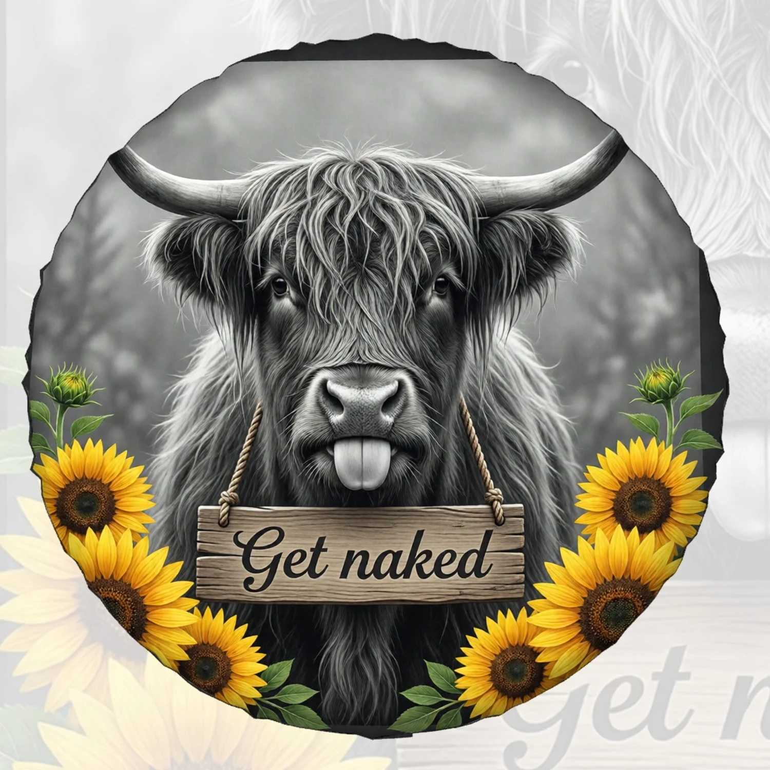 1pc Spare Tire Cover Highland Cow Sunflower Get Naked Sign Print Weatherproof Dustproof Wheel Protectors Universal Wheel Covers