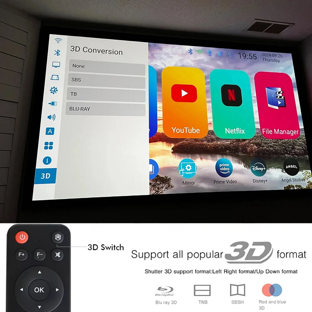 Smartldea 4K 3D overdag V6-projector hoge helderheid Android 9.0 2G + 32G Bluetooth 5G wifi full hd 1080p videogameprojectoren