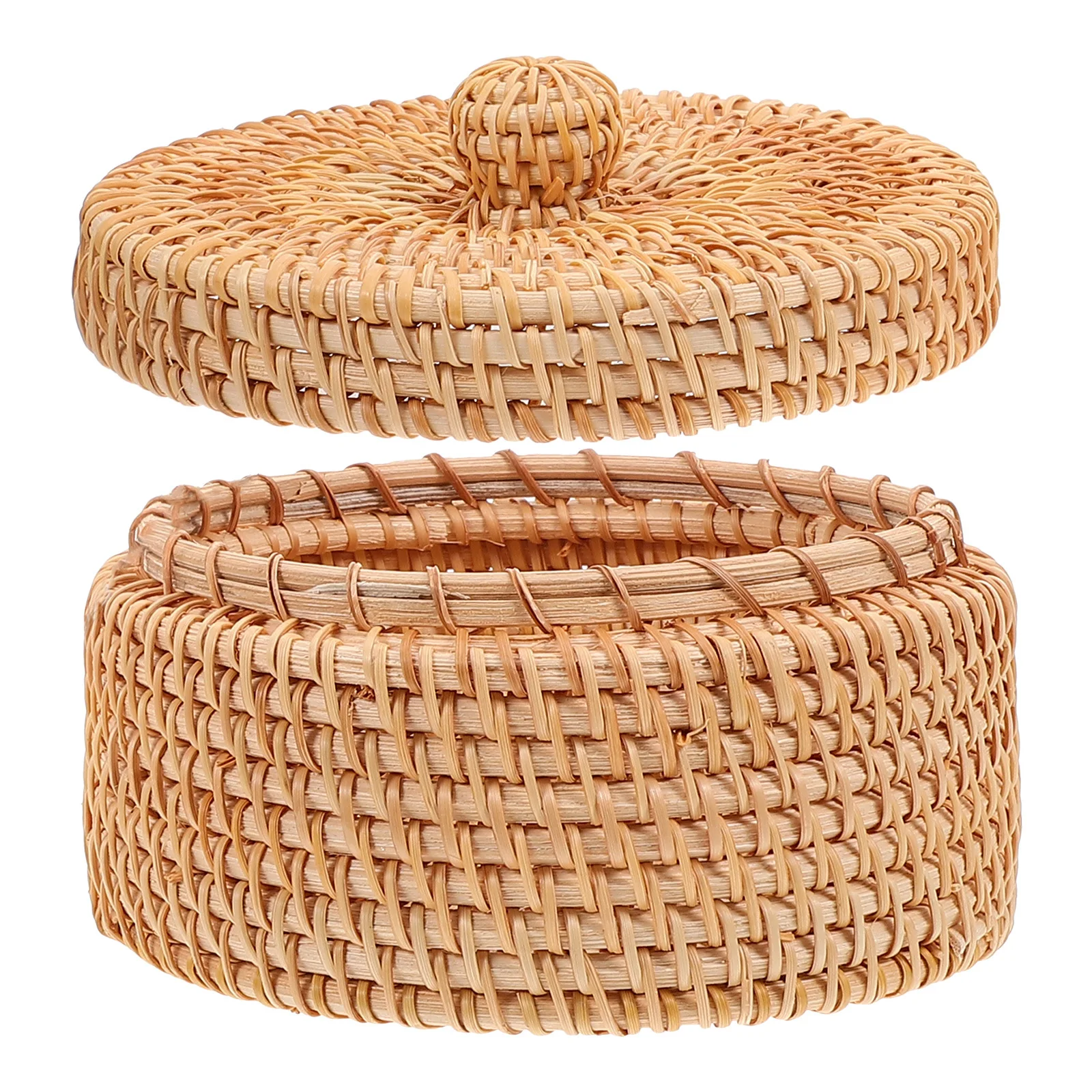 

Rattan Storage Box Round Woven Sundry Organizer Desktop Household Container For Makeup Snacks Tea Bags Decorative Basket