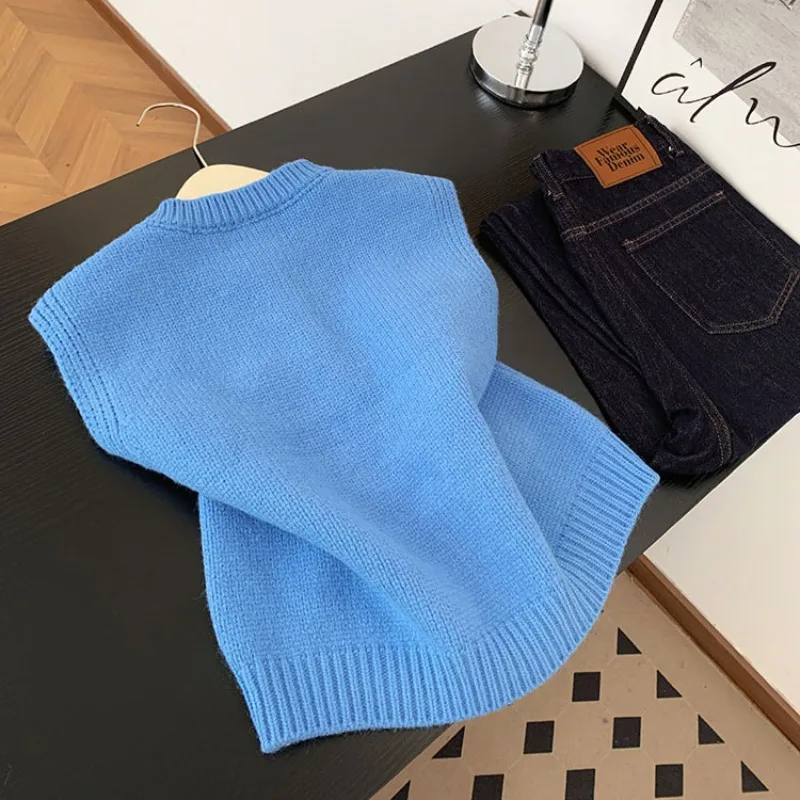 Korean High Quality Knitted Vest Women's Autumn New Waist Sweater Vest Joker Sleeveless Knitwear Sweater Waistcoat Ladies Tops