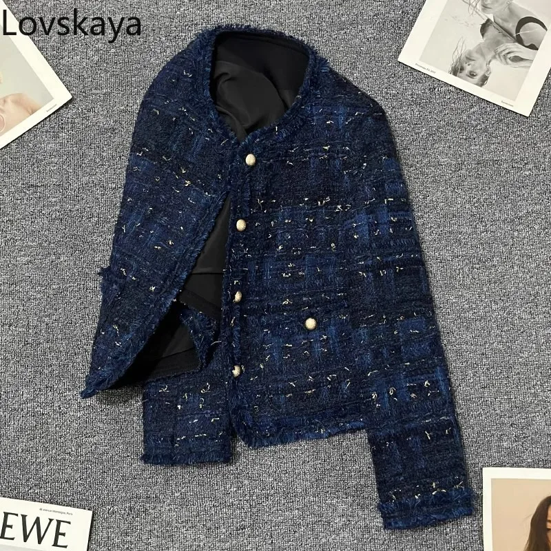 Autumn and Winter Coat for Women, New Design Sense Temperament, Small Street Top, Dark Blue, Small Fragrance, Trendy