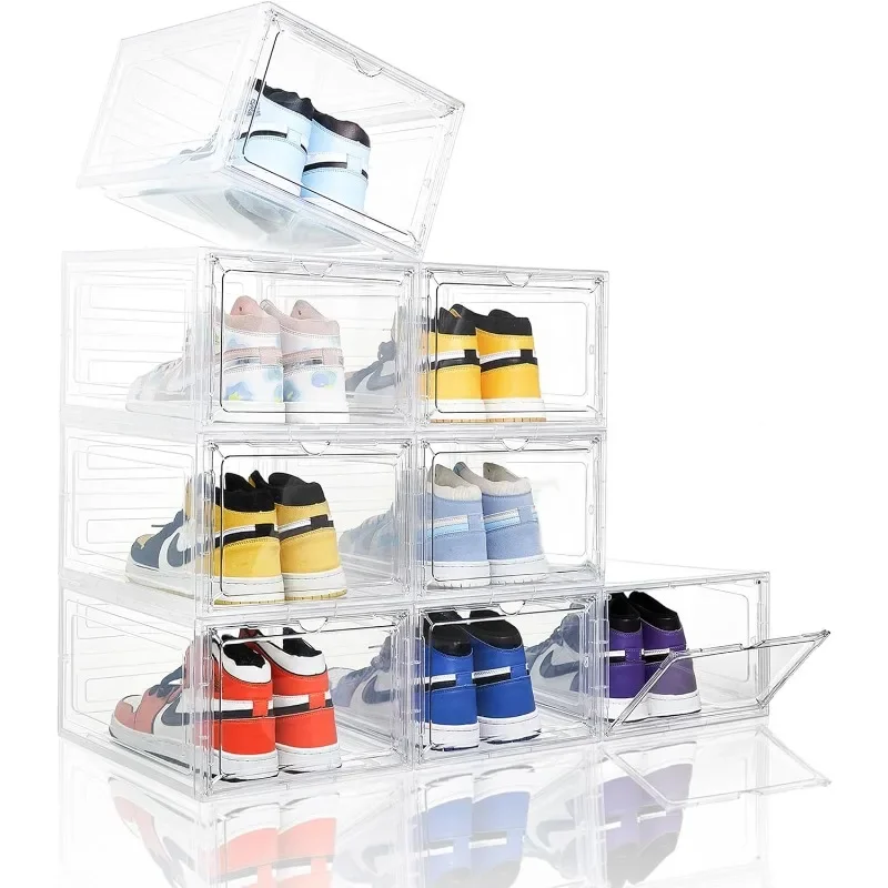 

Clear Shoe Box, Plastic Stackable Shoe Storage Organizer with Magnetic Door,8 Pack Thicken Sturdy Drop Front Shoe Box