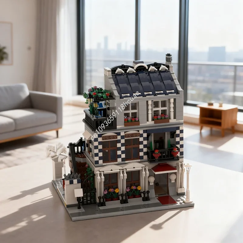 

2018 деталей MOC: Модульная модель «Парижская дегустация вина», конструктор, рождественский подарок, развивающая игрушка, идея для сборки, кирпичики, на день рождения