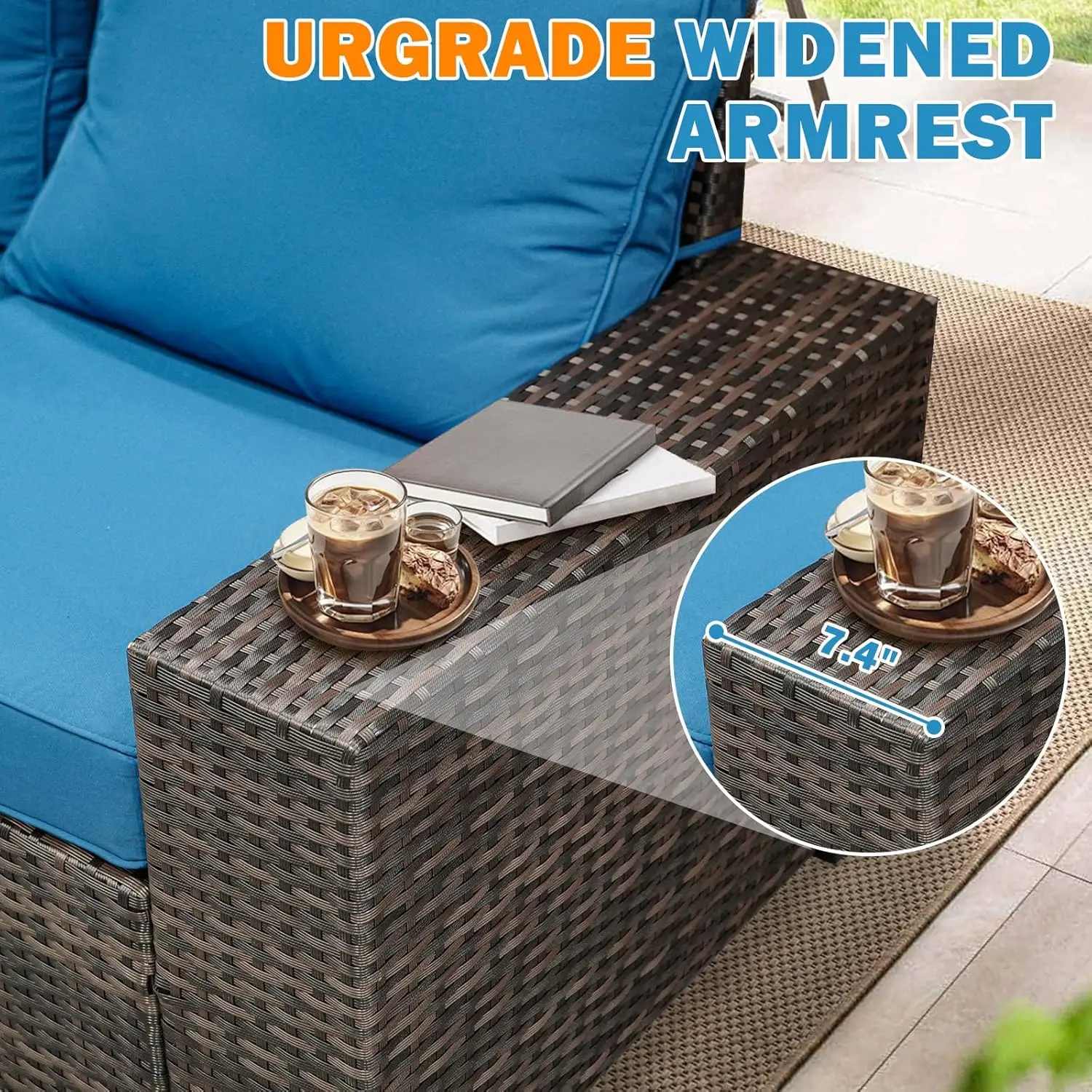 

5 Pieces Patio Furniture Set,Wicker PE Rattan Outdoor Sectional with Cushion & Coffee Table, Patio Conversation Sofa for Garden