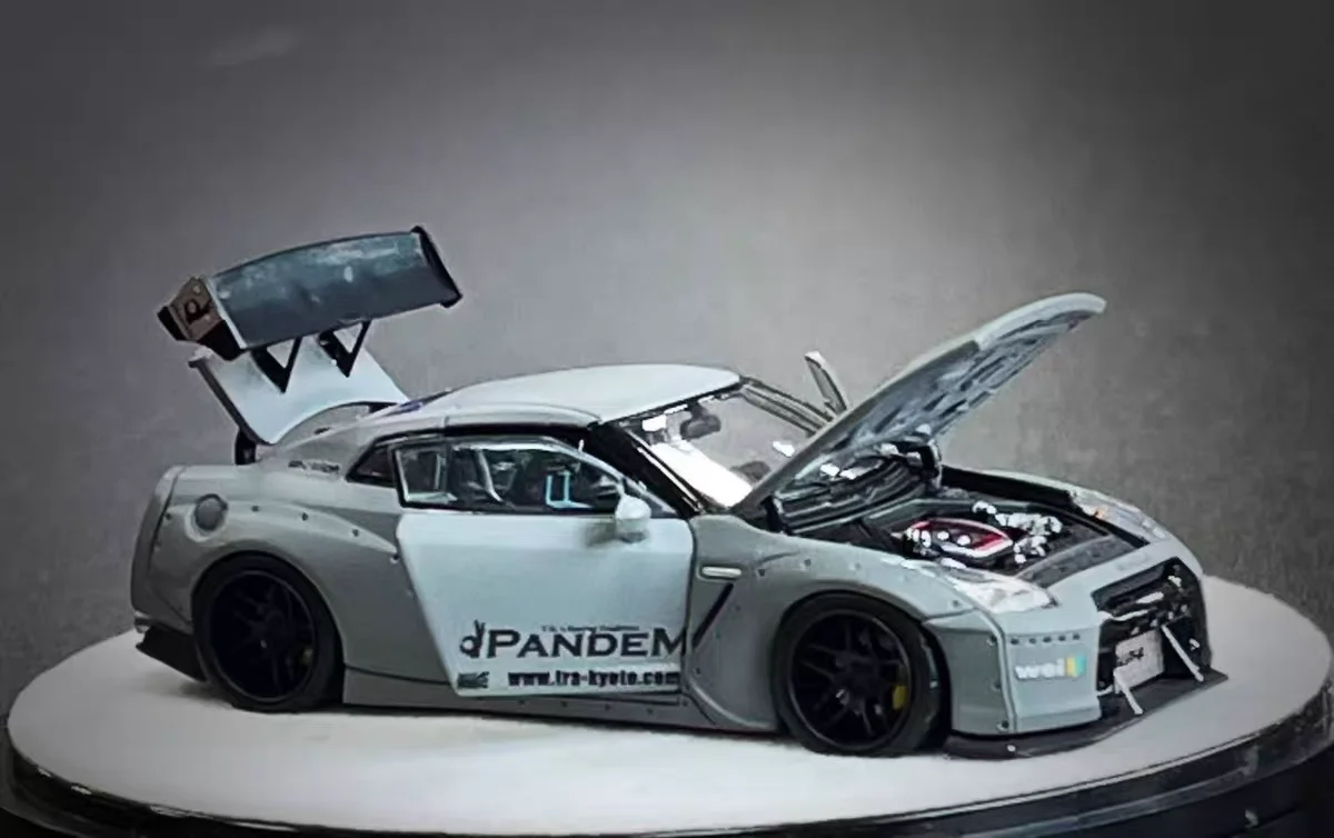 PGM 1:64 Rocket Rabbit Wide Body R35 Battle Gray، سبيكة مفتوحة بالكامل، أسود، رمادي المعركة، نموذج سيارة