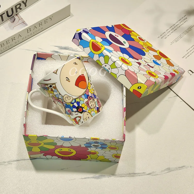 

Кружки с подсолнухом из костяного фарфора, высококачественные чашки для воды, креативные милые кружки для мультяшных пар с подарком - упаковка в коробке