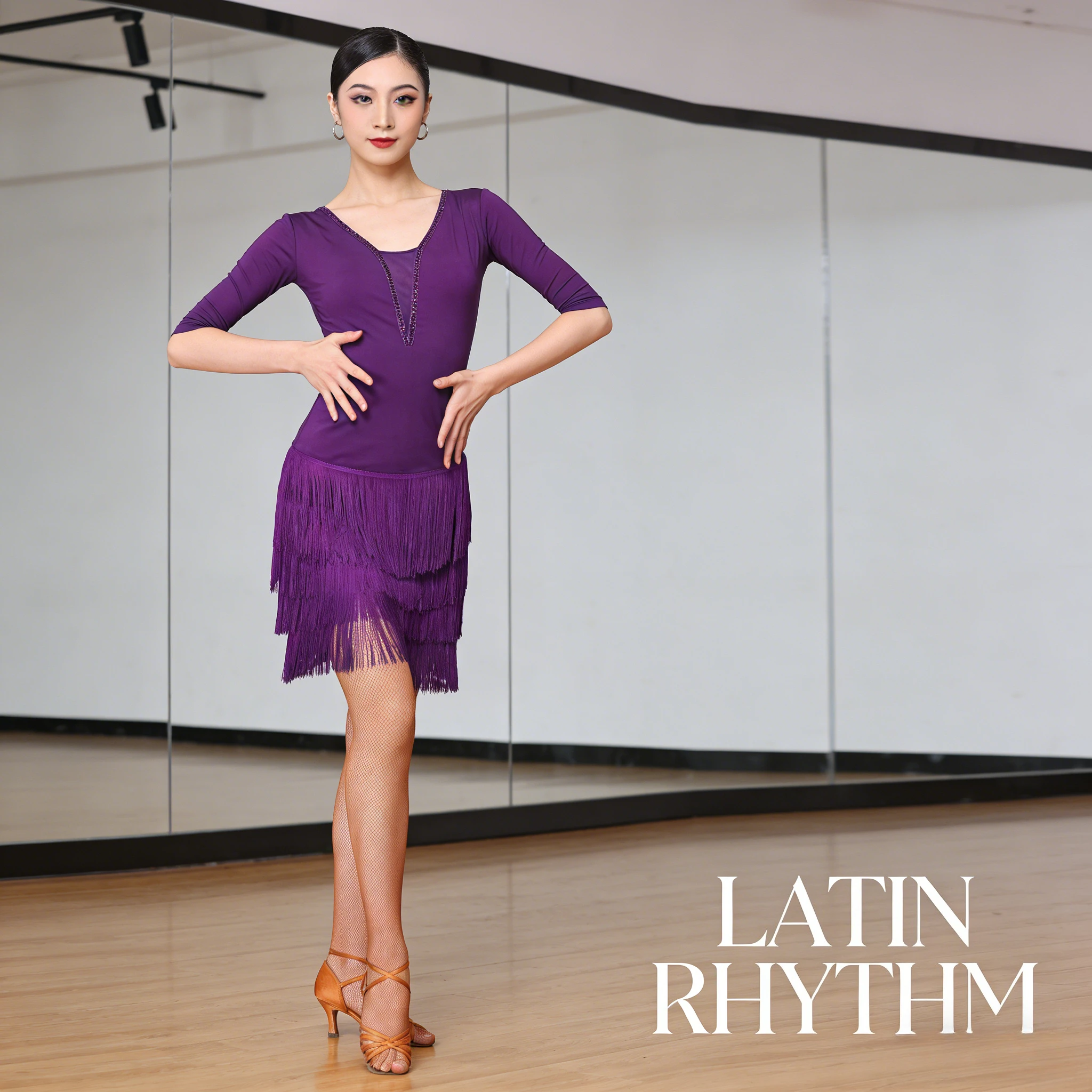 

Юбка для латиноамериканских танцев для взрослых женщин, комплект из четырехслойной асимметричной юбки с бахромой, танцевальная одежда для квадратных танцев