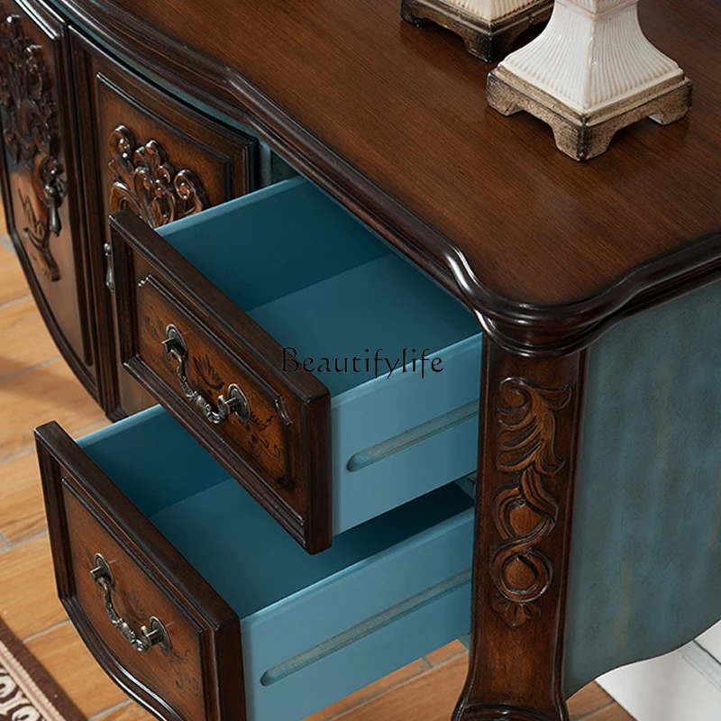 American Retro Sideboard Cabinet Solid Wood Console Multi-Functional Hallway Hall Cabinet Painted Console Tables