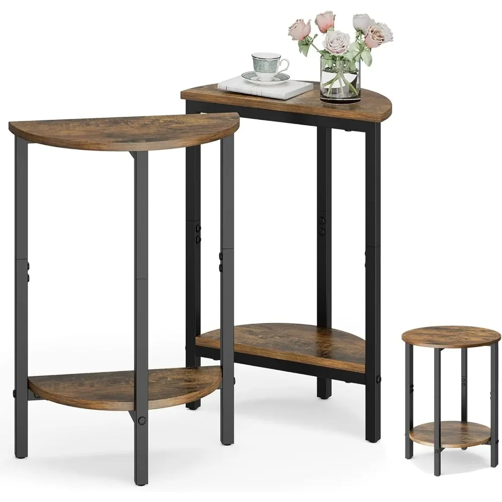 

Set of 2 Half Round Side Tables, Small Round End Table for Living Room, Brown - Versatile and Sturdy