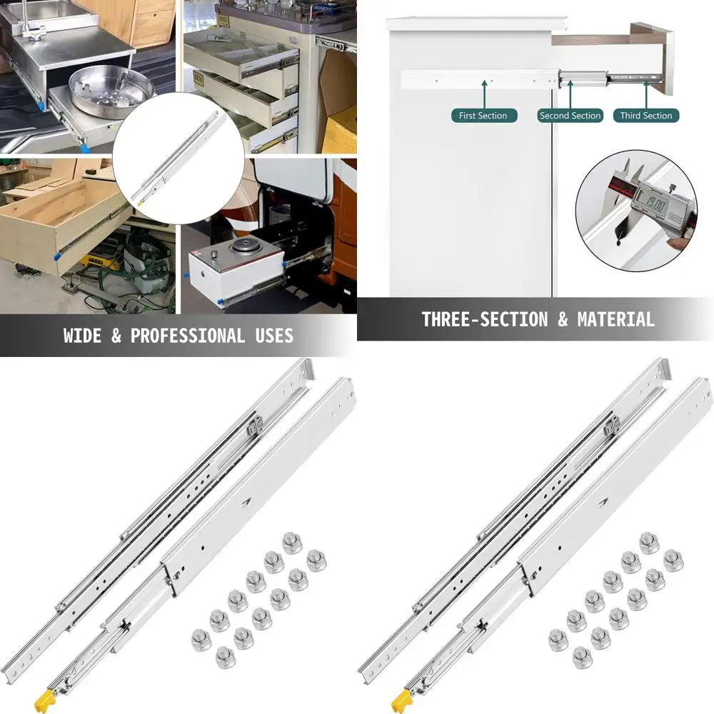 

Пара 30-дюймовых выдвижных направляющих для ящиков с блокировкой, нагрузка до 500 фунтов, боковое крепление, полный выдвижной ход на шарикоподшипниках