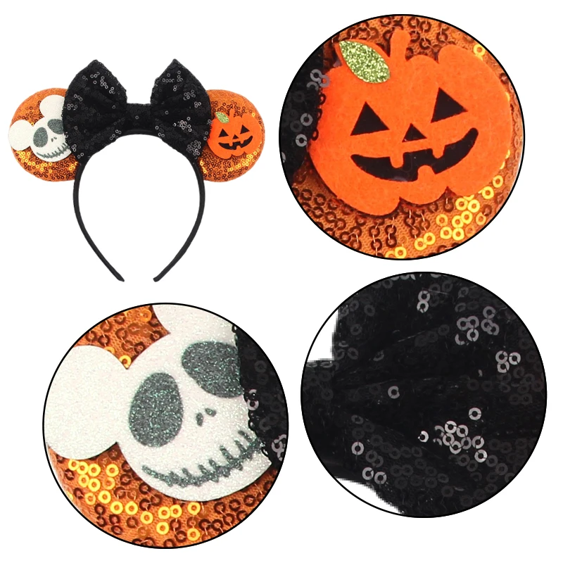 1 Stück Halloween Spaß-Haarreif mit Niedlichem Kürbis- und Fledermausmuster, Mausohren-Stirnband, Geeignet für Festivalpartys, Geschenk für Mädchen, Haaraccessoires – Detail 3