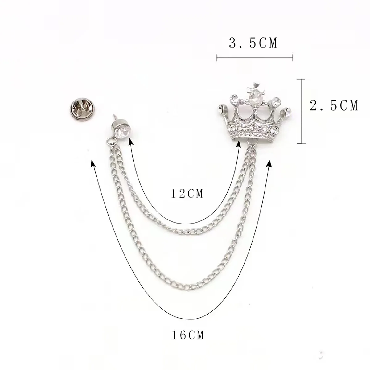 Men's Crown Brooch British Style Suit Chain tassel Pin Badge Retro Women's Chest Flower