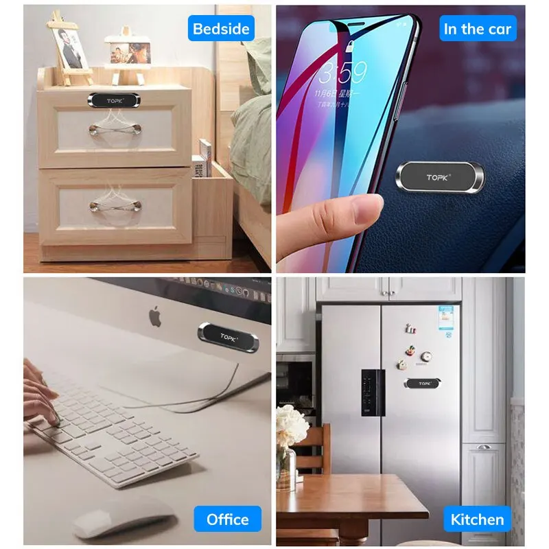 TOPK Metal Magnetic Car Phone Holder Universal Strip Shape Mobile Phone Stand Strong Magnet GPS Support Car Mount For iPhone 14 image 2