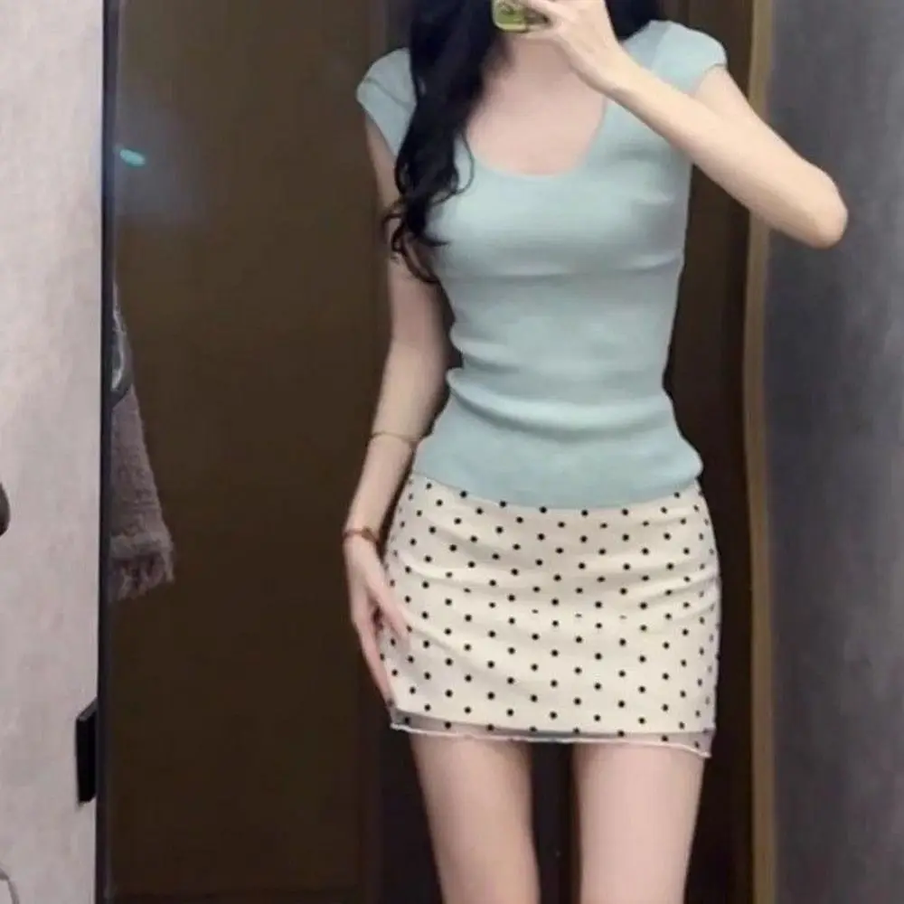 Moda Bodycon Vintage Polka Dot Skirt Zipper Korean Style Slim Fit Skirt Casual Bodycon Mini Skirt Preppy Style