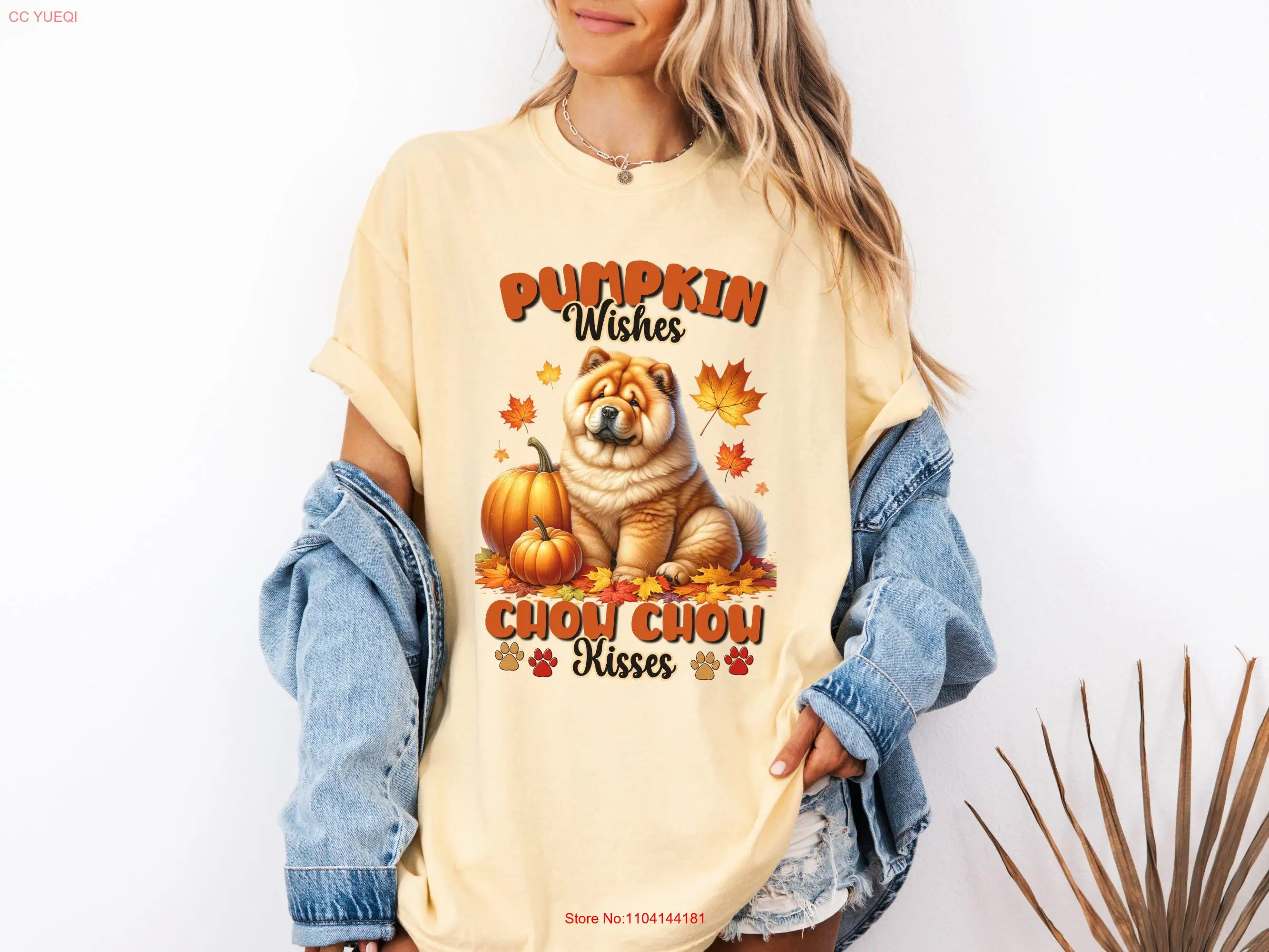 Chow Dog Fall T shirt Pumpkin Wishes Holiday Thanksgiving Autumn Leaves Trendy Comfort Colors 1717 Lover for Her