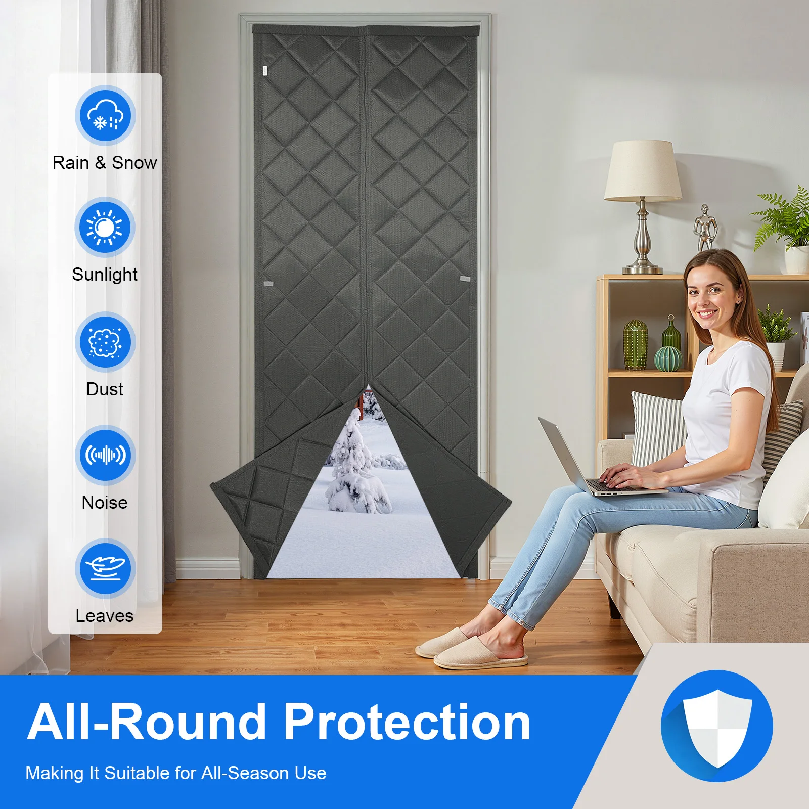 Magnetic Thermal Insulated Door Curtain-easy to install-No Drilling- Keep Cold Out & Warm In-Windproof Partition Curtain Center Opening Doorway Curtain Suitable 32 * 80 inch doors