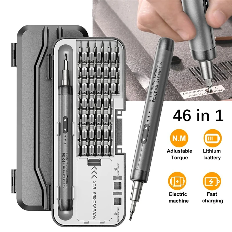46 in 1 Electric Screwdriver Set Rechargeable Wireless Magnetic Screw Driver Set Repair Power Tool Kit for Watch Phone Computer