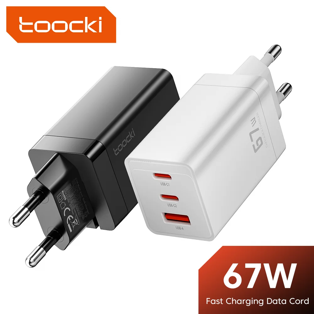 Toocki 40W/67W Gan Chargers Fast Charging Multiple Ports Type C USB Charger For Phone QC PD 3.0 Charger Adapter EU US UK KR Plug