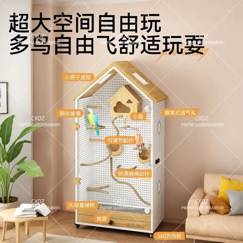 Bird Cage Villa House Cave Board Parrot Pet Habitat Nesting Box