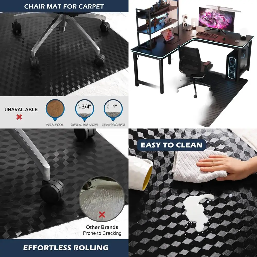 

Коврик для офисного кресла из прочного винила, 46x60 дюймов, с 3D-геометрическим узором, для ковровых покрытий - черный
