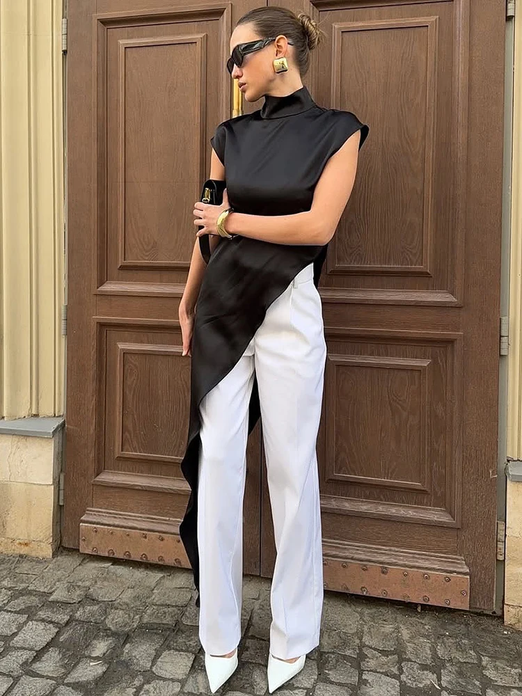 Trendix Damska Sukienka Satynowa Jednolita Moda Letnia Golf Luźna Codzienna Sukienka Maxi Femme High Street Elegancka Sukienka na Imprezę Damska