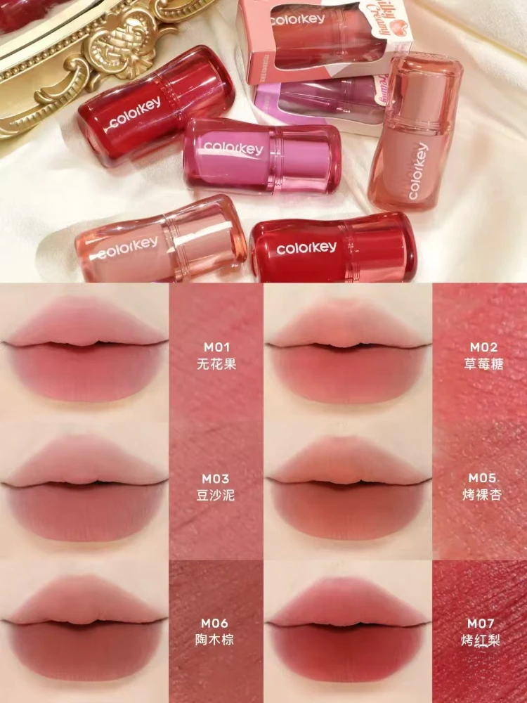 Colorkey Pinch Lips Mud Glazed Mouth Red Women Velvet Matte Long-lasting Hydrating Natural Easy To Wear Cute Lipstick Makeup