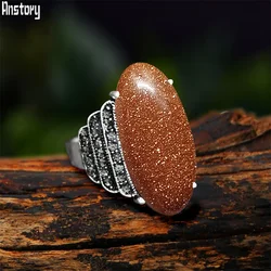 Vintage Eye Shape Golden Sequins Stone Rings For Women Antique Silver Plated Crystal Fashion Ring Fress Shipping