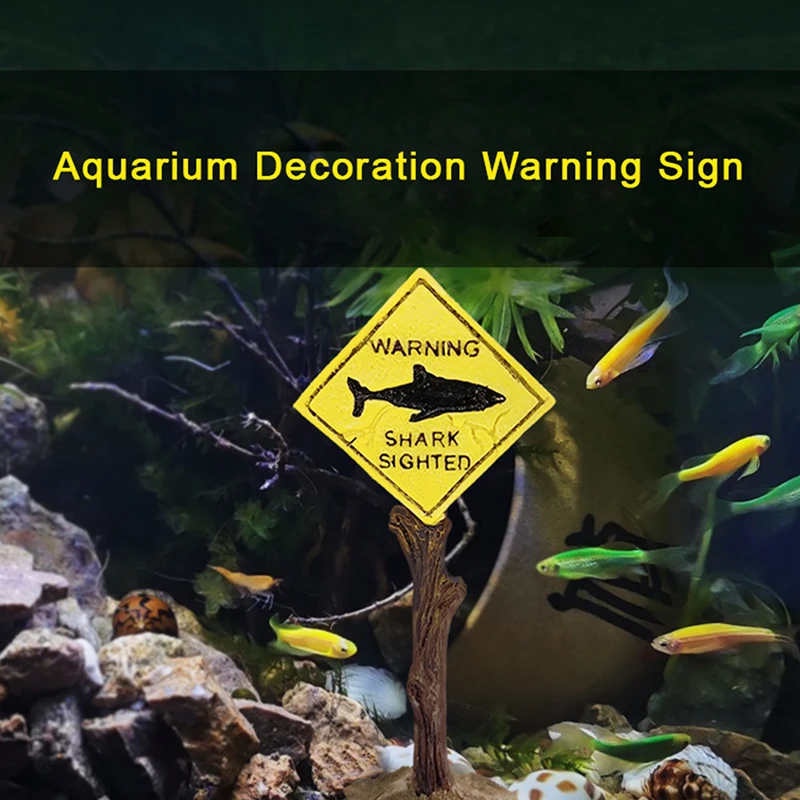 Resin Aquarium Decoration Ornaments Artificial Shark Warning Sign Landscaping Accessories for Fish Tank Aquarium Background