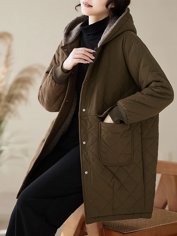 เสื้อโค้ทผ้ากำมะหยี่เนื้อนุ่มสำหรับผู้หญิง รุ่น Thiened Lamb สไตล์เรโทร แมทช์ได้กับทุกชุด ความยาวปานกลาง สวมใส่สบาย