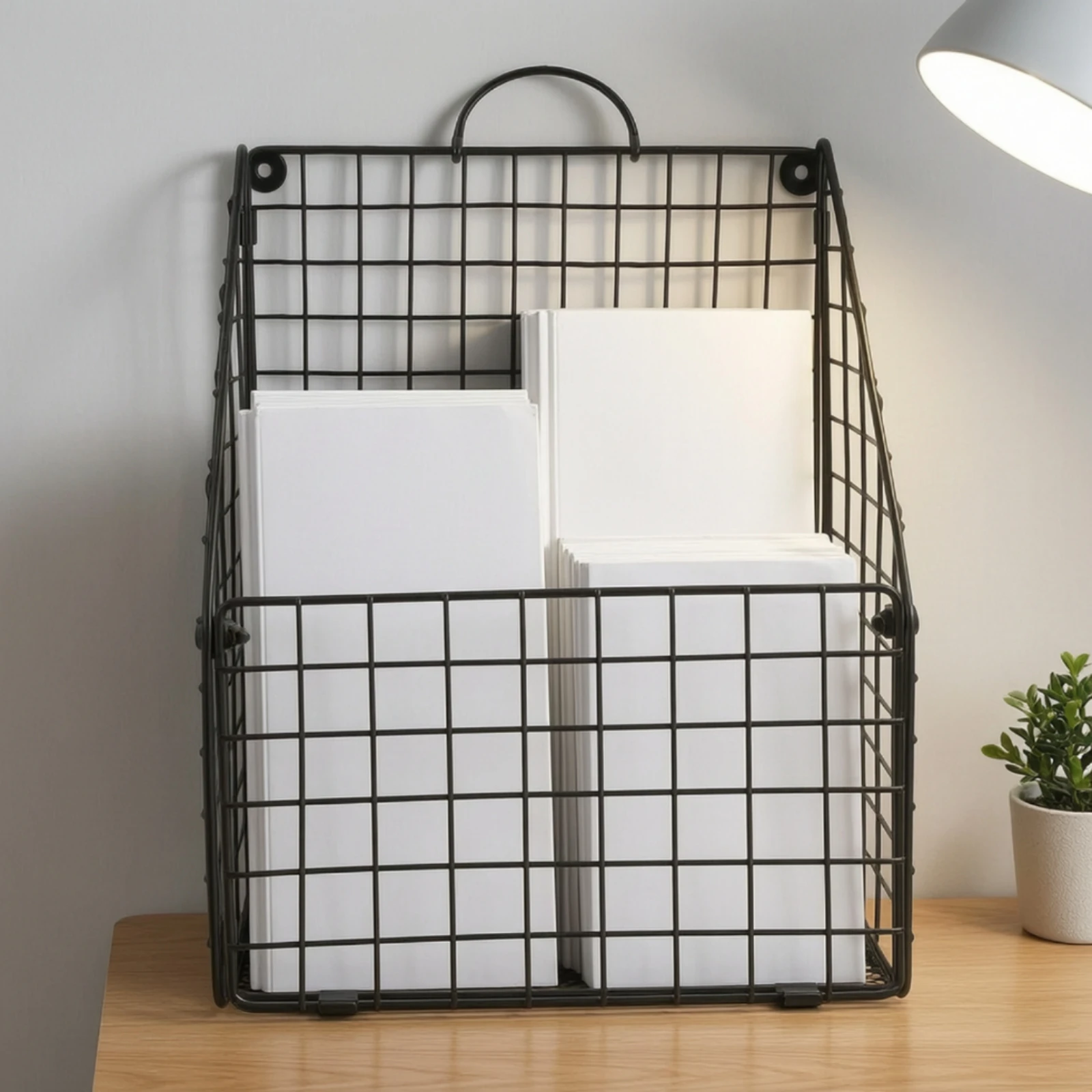 Black Metal Wire Wall Basket Versatile Wall Basket with Label Holder Rust-Resistant Heavy-Duty for Home Office, Entryway