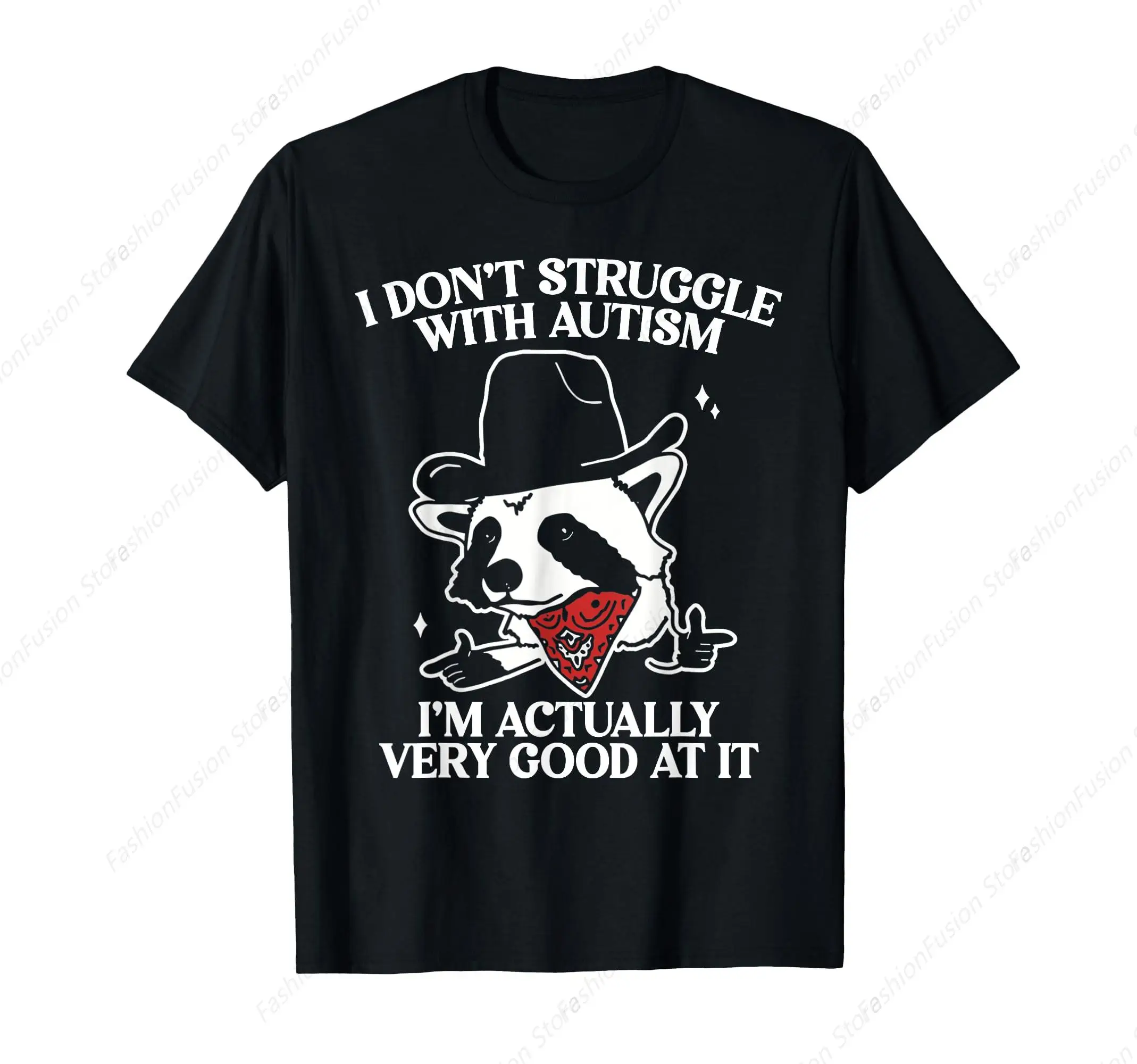 I Don't Struggle With Autism Shirt Funny Autistic Raccoon T-Shirt Cute Animal Graphic Tshirt Cotton O-Neck Short Sleeves Men Top