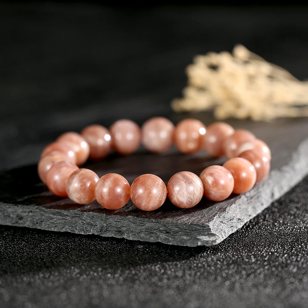 1pc 7-13mm Natural Sunstone Bracelet for Women Men Couple Bangles Candy Gradient Round Gems Stone Strand Beads with Elastic Cord