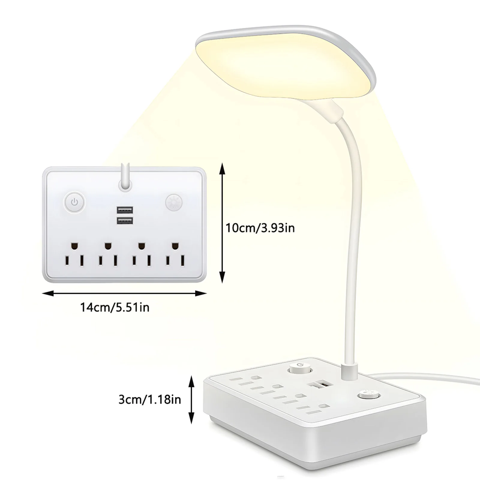 US Plug Power Strip 4 Position Outlets with 2 USB Charging Ports 3.94 FT Extension Cord and Table Lamp Electrical Sockets