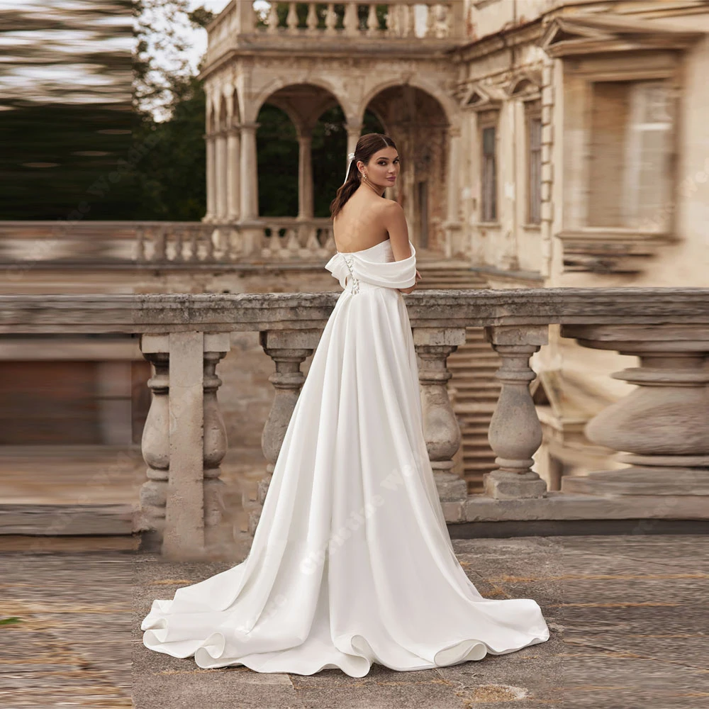 Abiti da sposa da donna con spalle scoperte Sexy Appliques Forking a-line abiti da sposa eleganti abiti da principessa senza schienale senza maniche