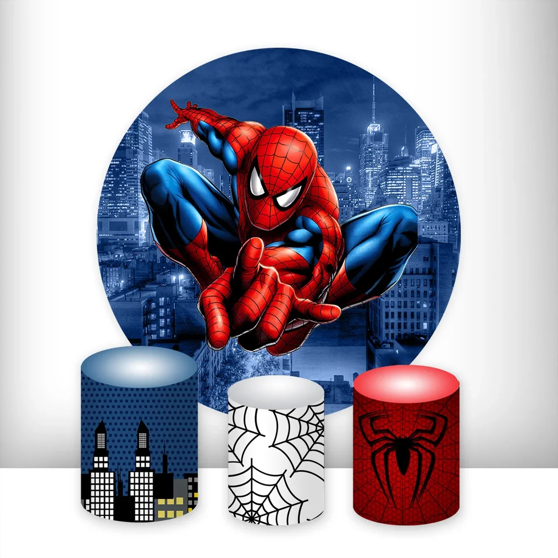 Spiderman Round Backdrop Fabric Elastic Cylinders Covers Photo Background Birthday Party Plinth Covers