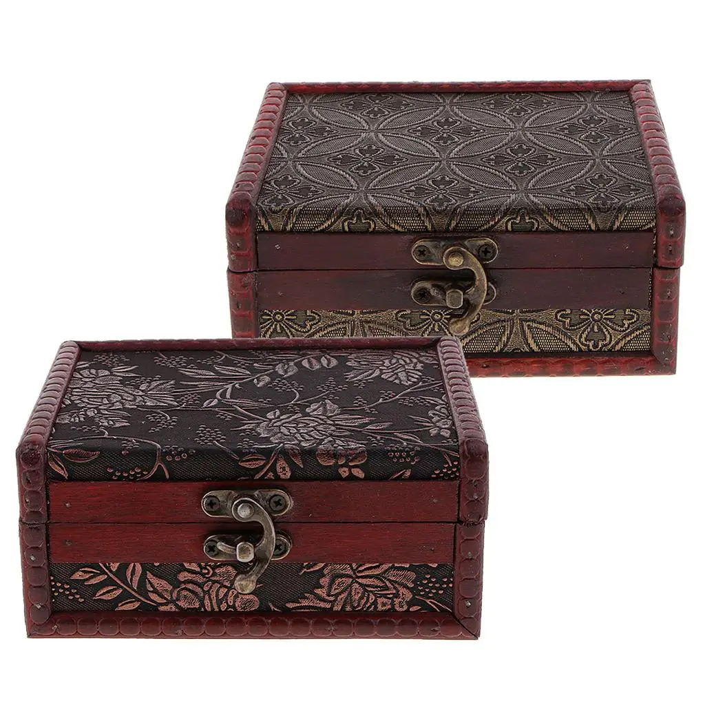 Small Vintage Wooden Trinket Jewelry Desktop Sundry Cosmetics Decorative Box Storage Oraganizer Treasure Case Holder Packaging