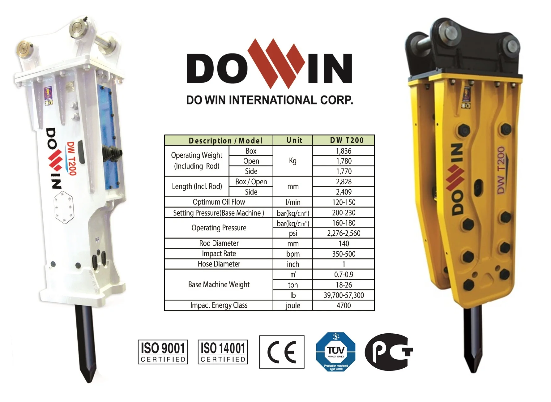 DOWIN KOREAN HYDRAULIC HAMMER hydraulic breaker hammer Construction site Rock Breaking Machine made in Korea