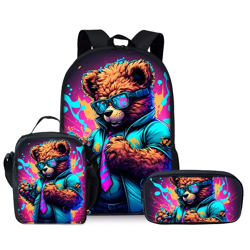 

Популярные новые солнцезащитные очки в стиле хип-хоп с 3D принтом медведя, 3 шт./компл., школьные сумки для ноутбука, рюкзак, сумка для обеда, пенал