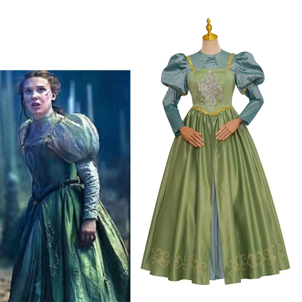 Movie Damsel Elodie Cosplay Costume Green Dress for Women Halloween Carnival Party Stage Performance Outfit