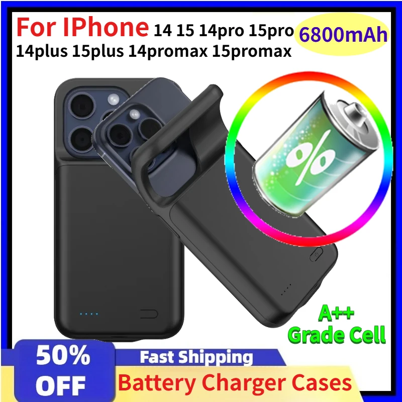 6800mAh Battery Charger Cases for IPhone 14 15 14pro 15pro 14plus 15plus 14promax 15promax Power Display Portable Power Bank