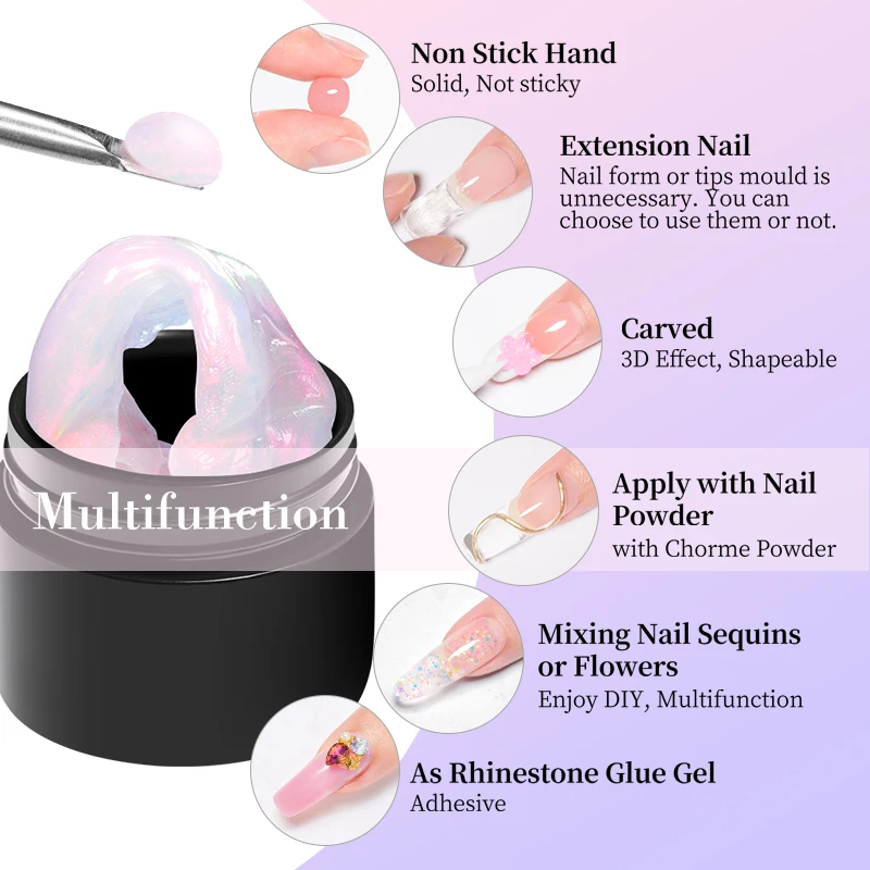Aurora conjunto de esmalte em gel antiaderente para extensão de mão, 6 peças, modelagem 3d/escultura/escultura uv/led, gel de construção, gelatina leitosa, gel duro