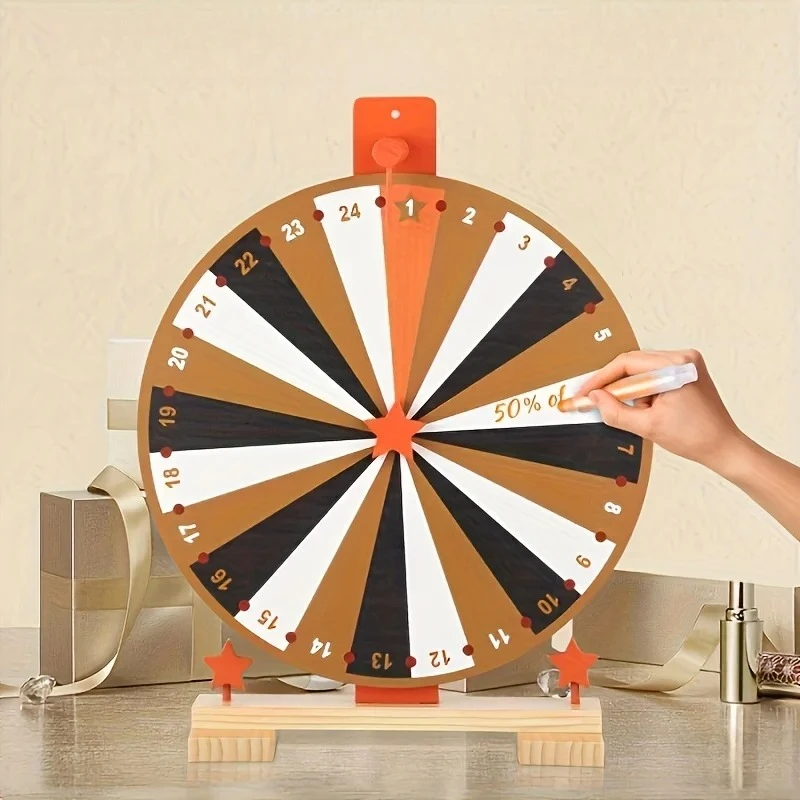 Wooden Spinning Prize Wheel with Stand 24 Slots Tabletop Carnival Fortune Spin to Win Casino Games Trade Shows Office Party