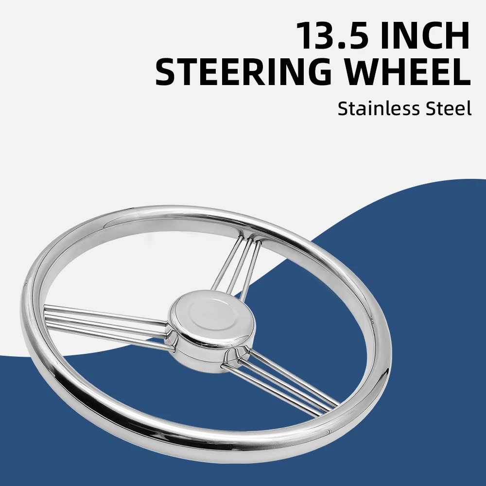 

ANDYMARINE 13.5 Inch Stainless Steel 3 Spoke Mirror Polished Steering Wheel Boat Yacht Steering Wheel Boat Accessories