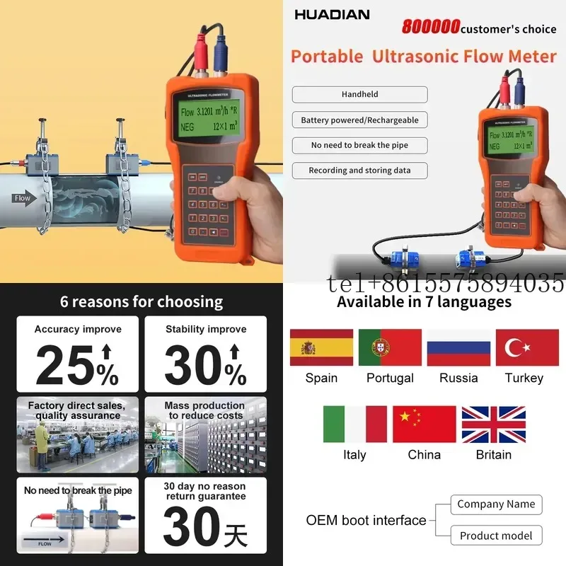 

Hot 4-20ma 2 Inch Standard Portable Clamp on Handheld Ultrasonic Water Flow Meter Lcd Display Rs232 Handheld Ultrasonic Flow
