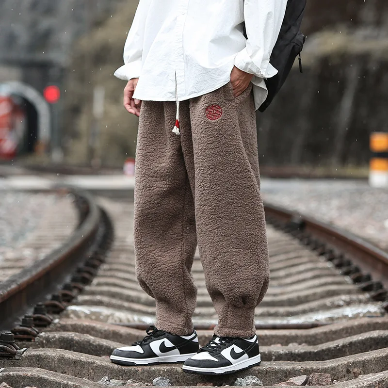 2026 Winter Warm Thicken Sweatpants Men Fashion Joggers Elastic Waist Drawstring Casual Pants Male Trousers