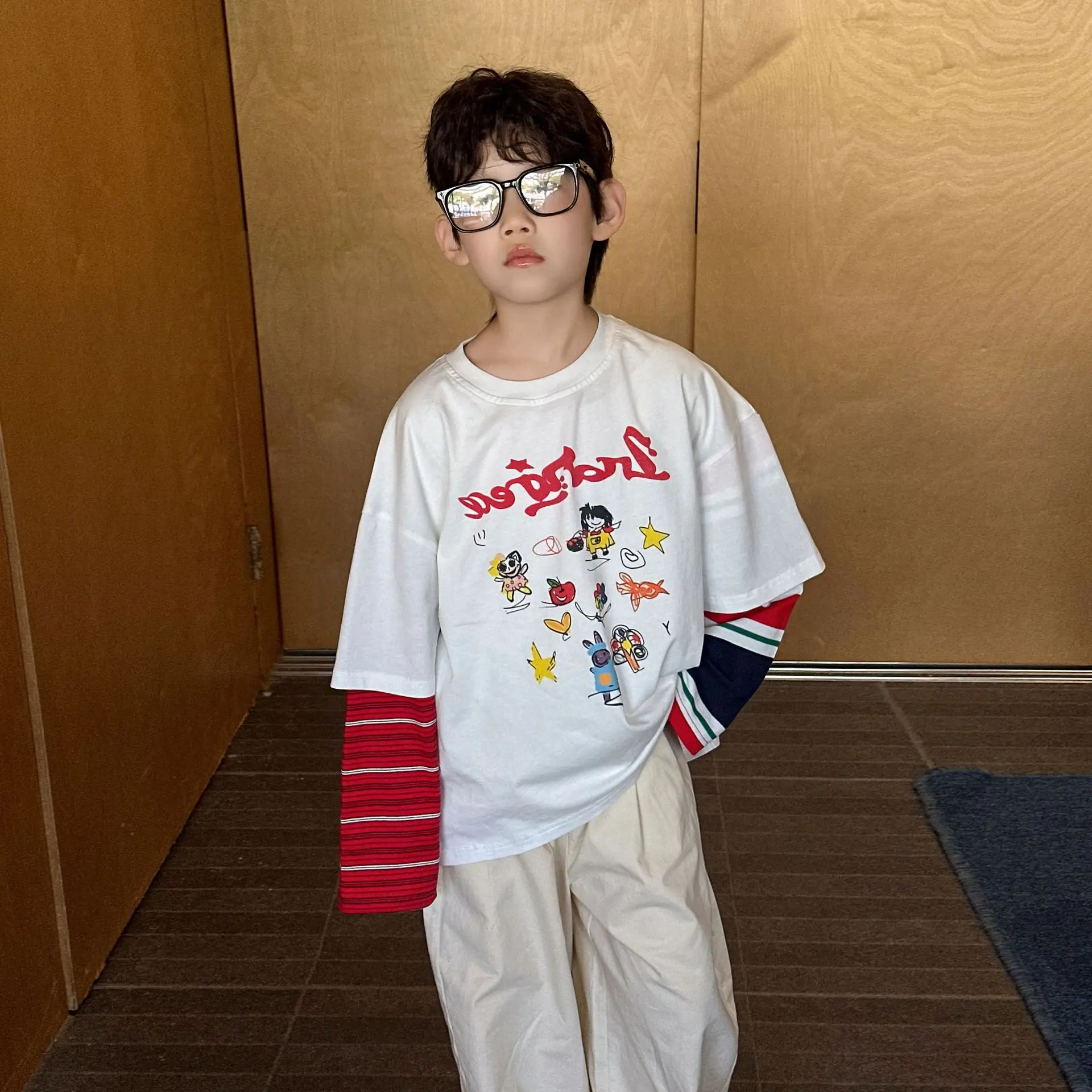 Children Clothes Kids Spring Long-sleeved T-shirt 2026 New Style Boys Cotton Trendy Fashionable Kids Long Sleeve Casual Top