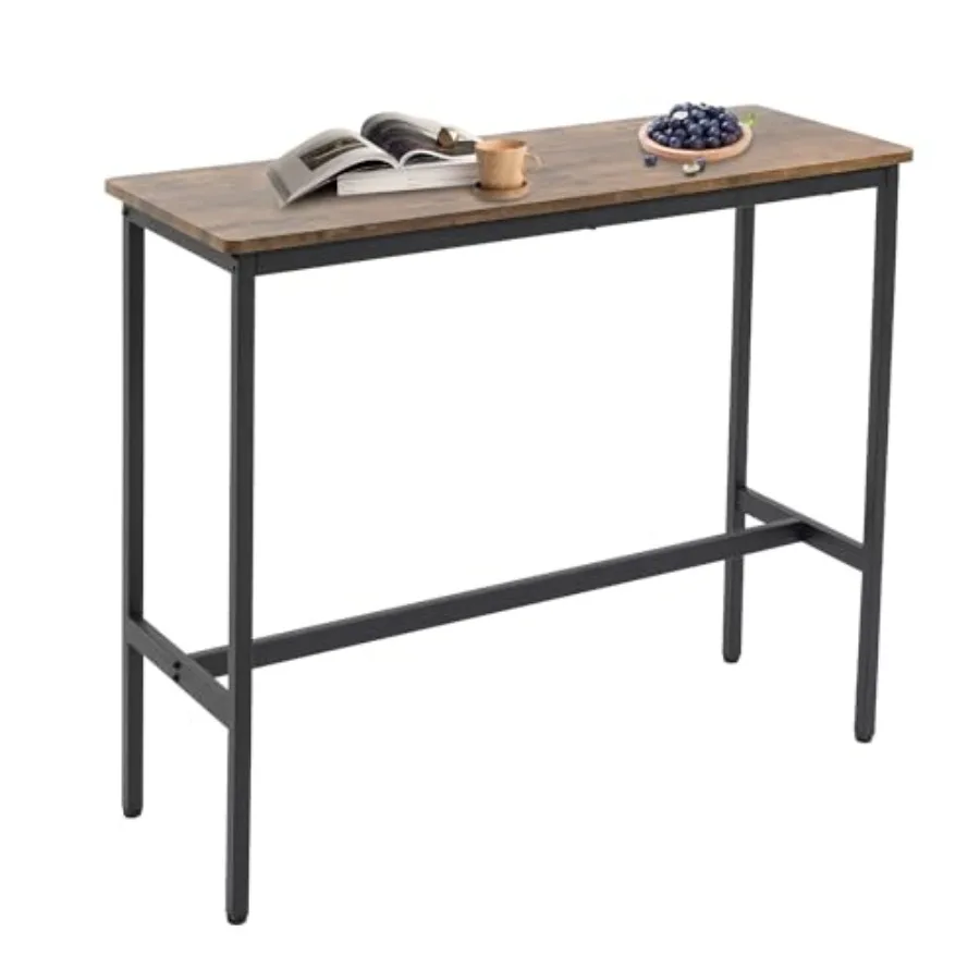 

44.5 Sofa Table Bar Height Pub Table with Narrow Rectangular Design MDF Top and Black Metal Legs Wood Grain Finish for Indoor D